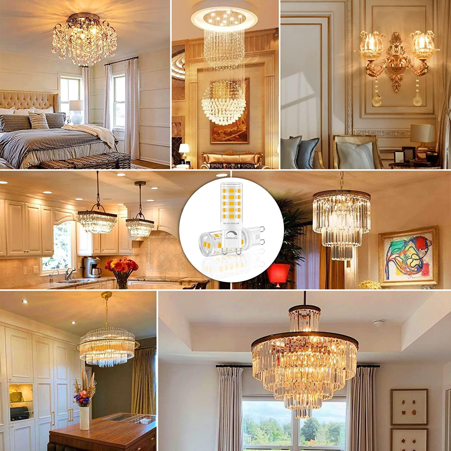 Sailstar G9 LED Light Bulbs, 4W (40W Equivalent), 400 Lumens, 3000K Warm White, Dimmable, 120V, 360° Beam Angle, Ceramic Base, Flicker-Free, 6-Pack