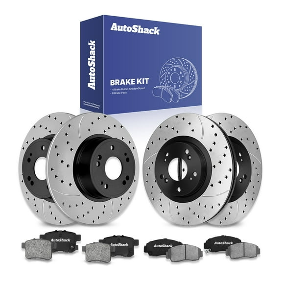 AutoShack Front Vented & Rear Solid Drilled & Slotted E-Coated Brake Rotors   Ceramic Pads 12-PC Brake Kit Replacement for 2008-2009 Honda Accord 2009-2010 Acura TSX ShadowGuard