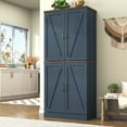 thumbnail image 6 of 71" Tall Farmhouse Kitchen Pantry with 12 Side Shelves & Adjustable Shelves, 5 Layers Pantry Storage Cabinet w/Load-Bearing Steel Pipe & 4 Barn Doors for Kitchen, Dining Room, Living Room, Blue, 6 of 7