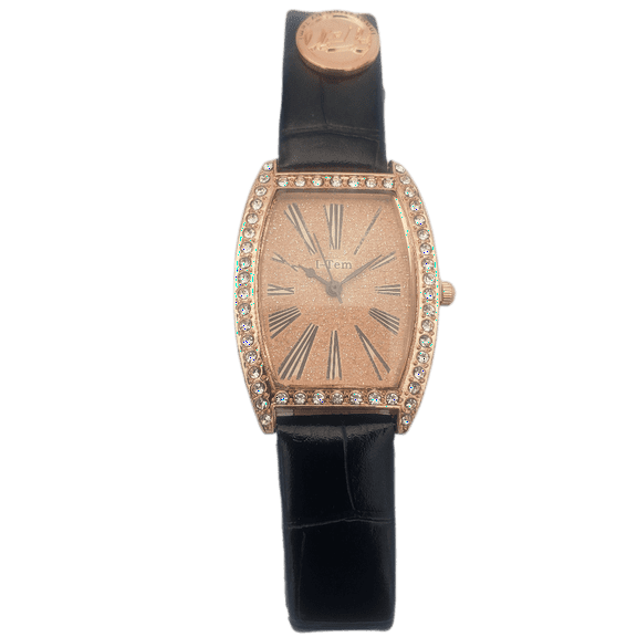 I-Tem Innovation by Temi Women's 17 mm Shiny Caramel Stainless Steel Leather Wristwatch, Black, I-TW255