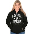thumbnail image 4 of Coffee & Jesus Christ Religious Faith Zip Hoodie Sweatshirt Women Brisco Brands X, 4 of 5