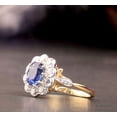 thumbnail image 3 of Cushion Cut Blue Sapphire Engagement Ring, Cluster Halo Diamond Ring, 2.1 Ct Simulated Diamond, 14K Yellow Gold Plated, Floral Design Promise Ring For Her, 3 of 5