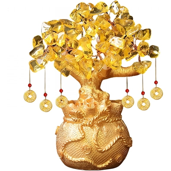 DESIGNICE Crystal Money Tree Feng Shui Bonsai for Wealth and Success with Citrine Stones,Home and Office Decor
