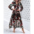 thumbnail image 3 of Womens Casual Boho Deep V Neck Long Sleeve Long Dress Black S, 3 of 7
