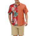 thumbnail image 1 of INSPIRE CHIC Men's Summer Leaf Striped Patchwork Shirt Button Down Printed Shirt XL Red Orange, 1 of 5