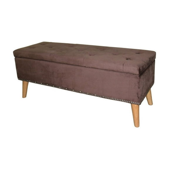 17" Tall Storage Bench, Versatile Brown Suede Upholstery, Extra Seating & Hidden Storage