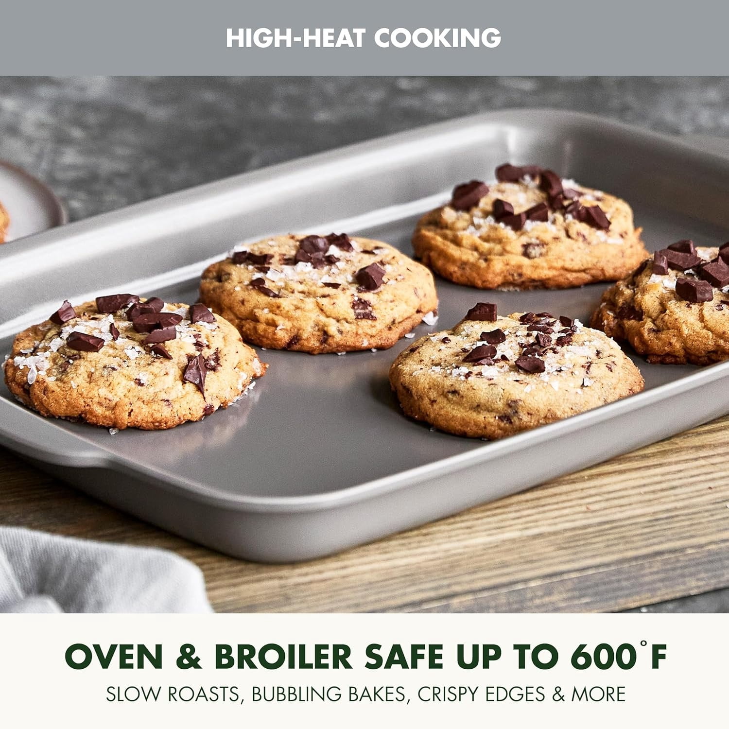 Ovenware Healthy Ceramic Nonstick 13" x 9" Quarter Sheet Baking Pan, PFOA & PFAS-Free, Warp-Free Bakeware, Durable Quick Heating, Oven & Broiler Safe to 600F, Dishwasher Safe, Gray