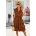 thumbnail image 2 of Women's Solid Color V-Neck Loose Short-Sleeved Waist Stitching Dress, 2 of 3