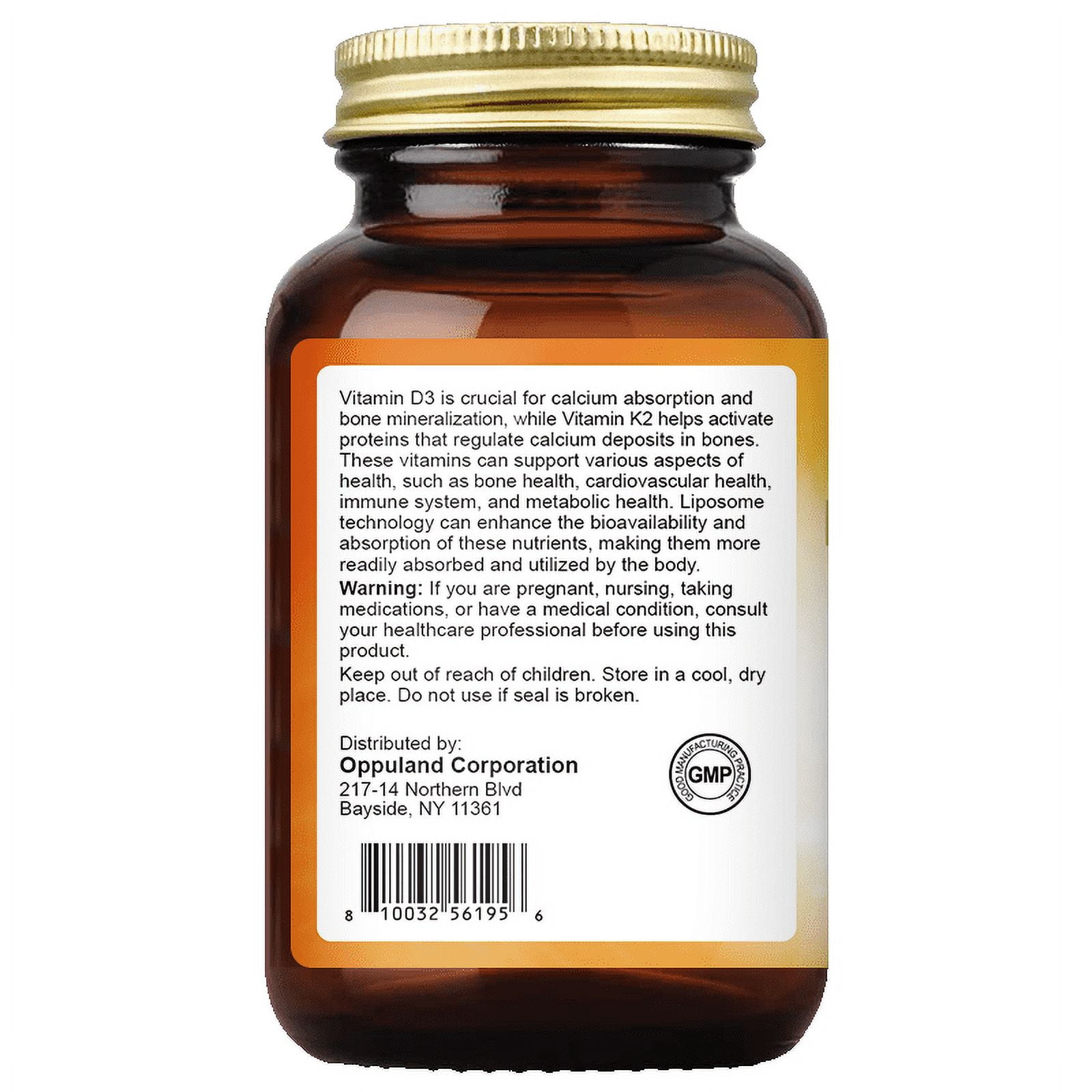 Oppuland 2 in 1 Vitamin D3K2 D3 5000 IU + K2 (MK-7) 100 MCG | 180ct Liposomal Softgels Supporting Bone Health, Calcium Absorption and Heart Health