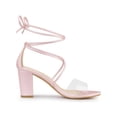 thumbnail image 3 of BLISSFUL STEP Women's Clear Strap Block Heel Lace up Heels Sandals Bling Pink (Size 10), 3 of 7