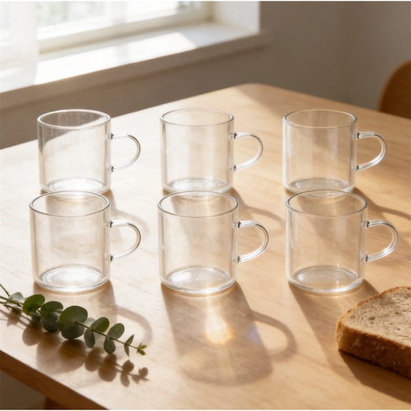 TAROFIIH Set of 6 x 4oz Double-Walled Glass Coffee Cups – Clear Glass Tea Cups with Handles, for Espresso, Cappuccino, Latte, Tea Bags, Hot and Cold Drinks and Juice, Insulated Thermal Glassware Set