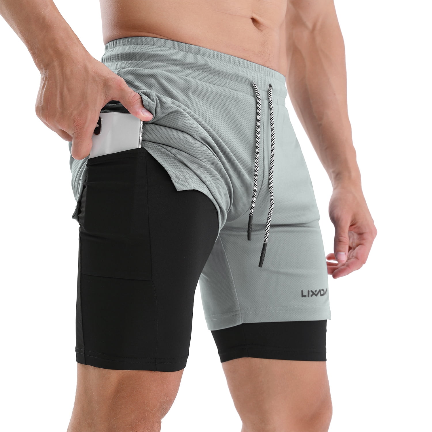 MECH-ENG Mens 2 in 1 Shorts Workout Running Training Gym 7 Short with Towel Loop
