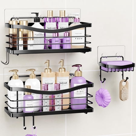 Shower Organizer Shelves Rack 3 Pack Rustproof Stainless Steel Bathroom Storage No Drilling Adhesive Shelf Kitchen Rack Dorm Room Essentials Silver