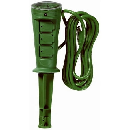Yard Master 17321 6' Green 3-Outlet Power Stake with Light Sensor and Built-In Timer