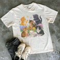 thumbnail image 4 of 【New Arrival】Unisex Vintage Kittens Floral Butterfly Graphic T-Shirt, Cute Multi Cat Garden Animal Crew Neck Short Sleeve Casual Ivory Top, 4 of 10