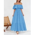 thumbnail image 2 of Vestido ZESICA para mujer 2025, verano, hombros descubiertos, volantes, azul, 2 of 6