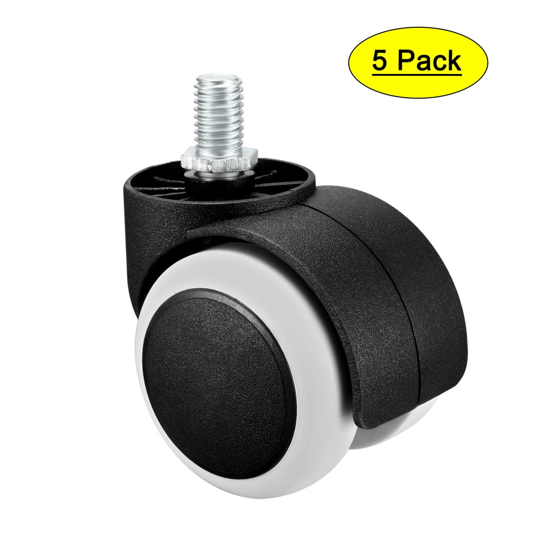 Office Chair Casters Wheels 2 Inch PU Threaded Stem Swivel Caster White, 5 Pcs
