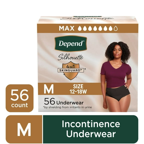 Depend Silhouette Women’s Incontinence & Postpartum Bladder Leak Underwear, M, 56 Count