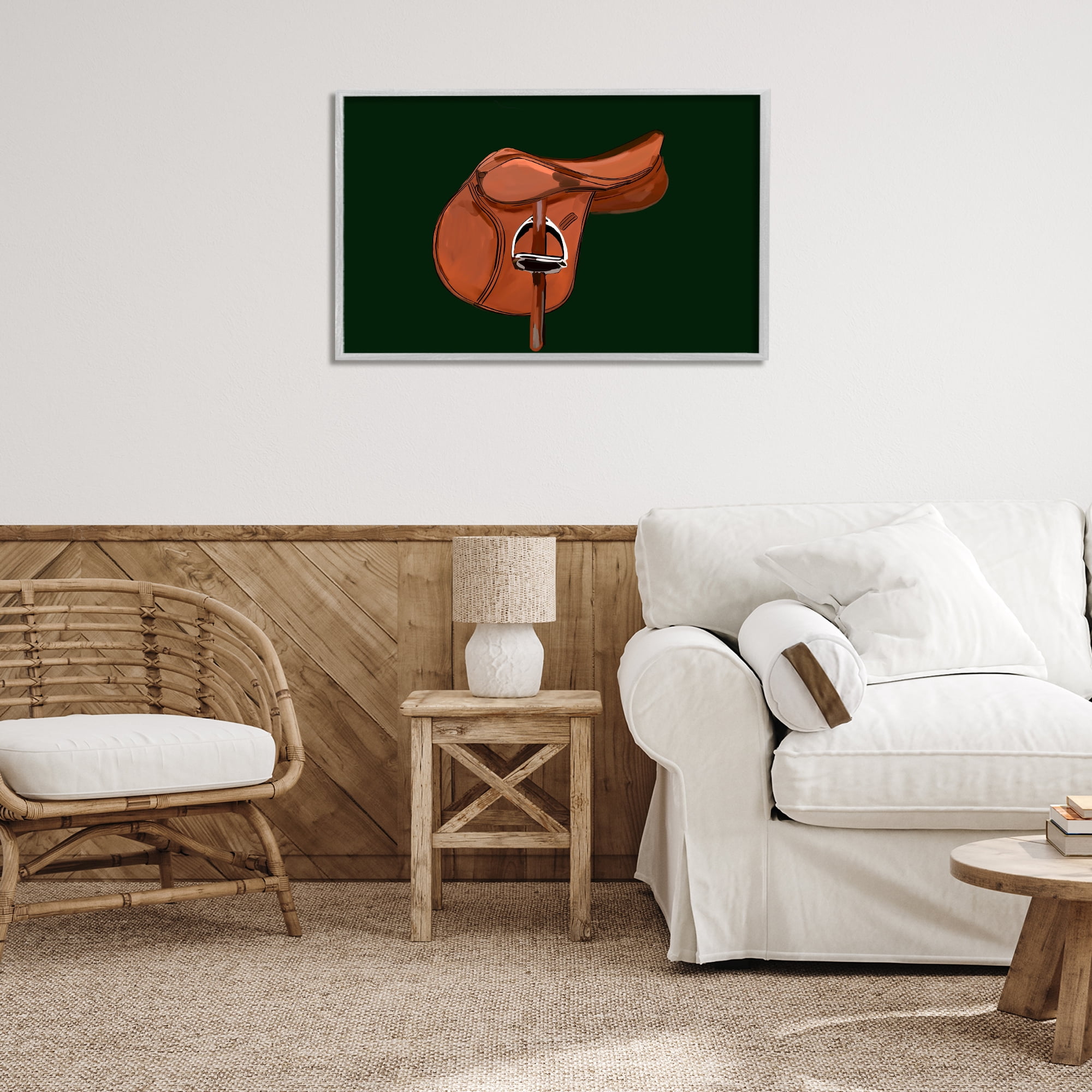 Stupell Industries Brown Horse Saddle Abstract Painting Gray Framed Art Print Wall Art, 30 x 20