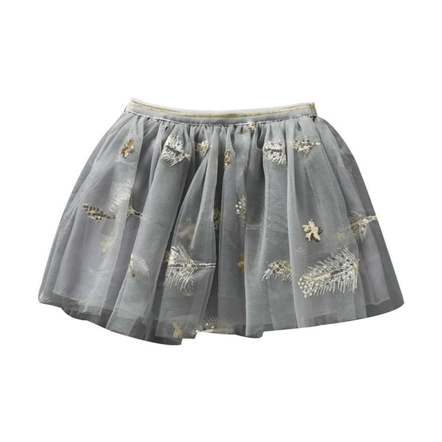 Utlike Girls Skirts Spring And Summer Feather Embroidery Solid Color Puffy Tutu Tulle Skirt For Party Princess Mini Skirt For Girl Size 18 Months-24 Months