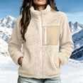 thumbnail image 4 of Smsaxvxz Women's Lamb Wool Warm Jacket Fashion Solid Long Sleeve Full Zip Coats Fall Winter Tops with Pockets Khaki L, 4 of 4