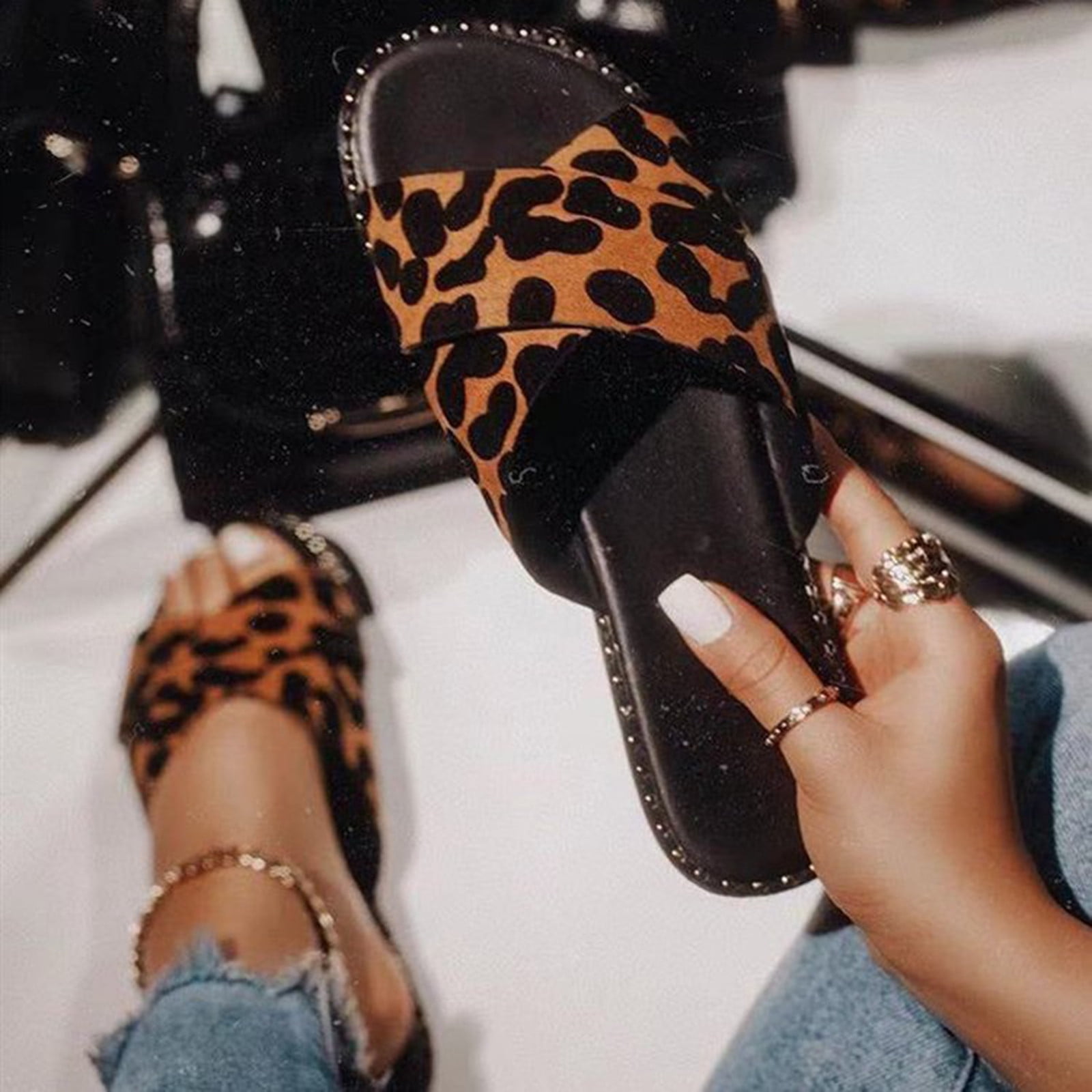 leopard bow tie sandals