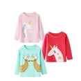 thumbnail image 2 of Kids Girl Long Sleeve Tee Shirt 3 Pack Unicorn Elk Reindeer Graphic Winter Cotton Casual Crewneck T-Shirts Sets Size 7, 2 of 6