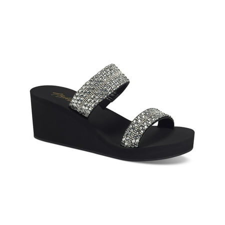 

THALIA SODI Womens Black 1/2 Platform Rhinestone Padded Eleanna Pointy Toe Wedge Slip On Slide Sandals Shoes 9 M