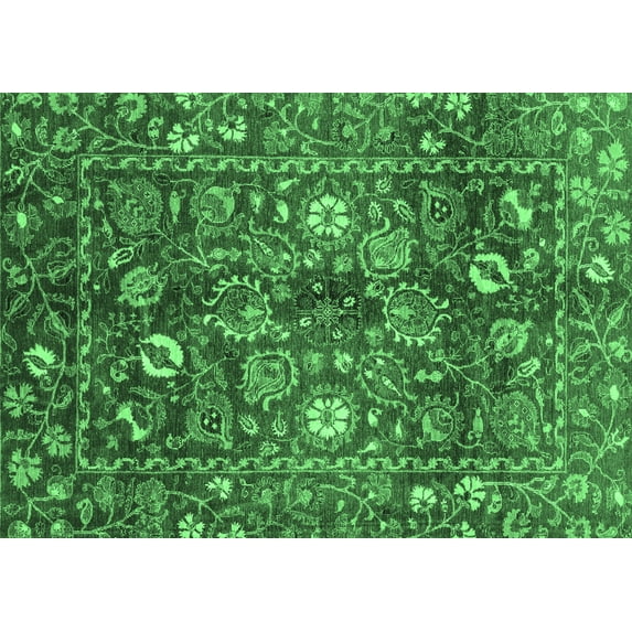 Ahgly Company Indoor Rectangle Oriental Emerald Green Traditional Area Rugs, 7' x 10'