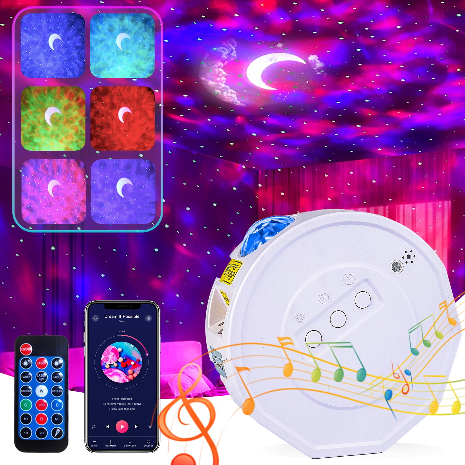 VOPOCO Bedroom Galaxy Star Projector Bluetooth Sync Music Sound Control Led Nebula Night Light Room Decor