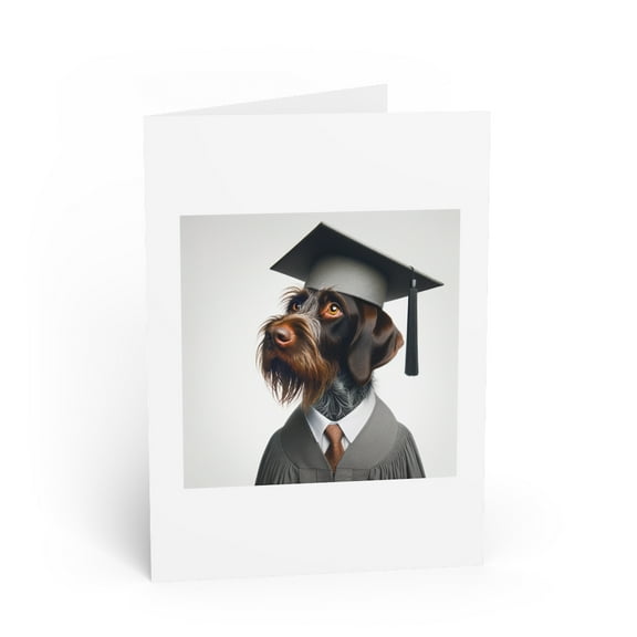 DistinctInk Greeting Card / Note Card - German Wirehaired Pointer Graduation - PACK of 10