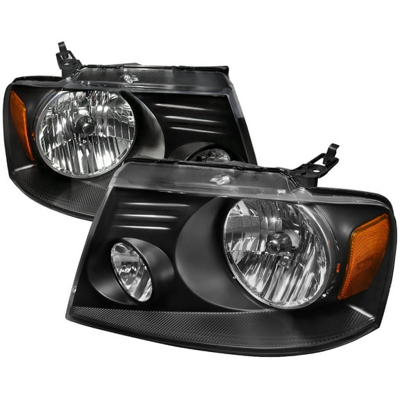 Replacement Crystal Headlights w/ Amber Reflector (Black Housing/Clear Lens) Made for and Compatible with 2004-2008 Ford F-150/ 2006-2008 Lincoln Mark LT