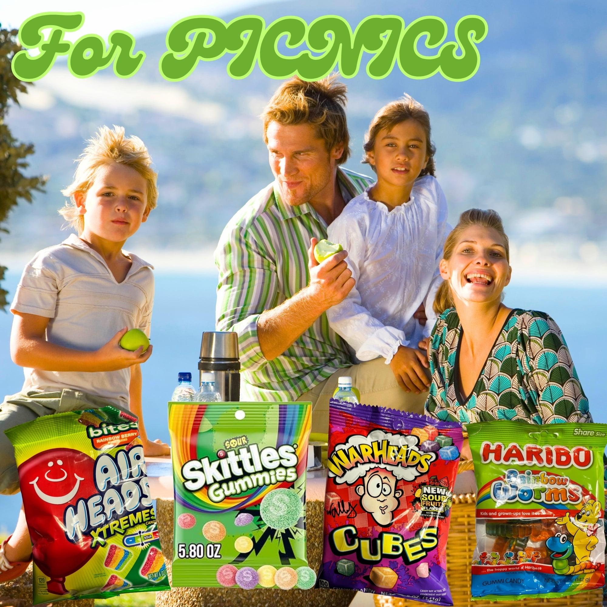 Sour & Gummy  Candy Variety Pack, 4 Bags (21.8 oz Total) - Airheads Xtremes, Skittles Sour Gummies, Warheads Cubes & Haribo Gummies, Chewy Candy Mix