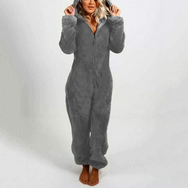 Combinaisons pour Femmes à Manches Longues à Capuche Combinaison Pyjama Décontractée d'Hiver Chaude Combinaison de Nuit Combinaison pour Femmes en Liquidation