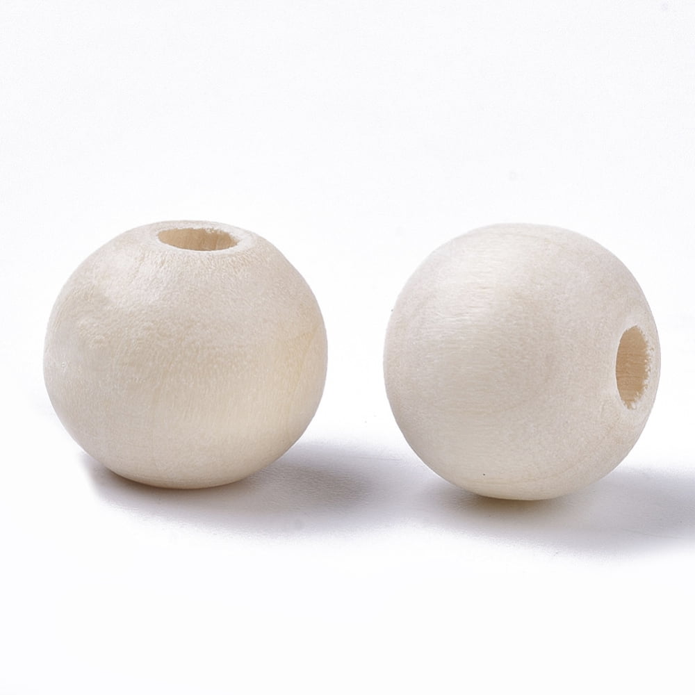 1000pc Natural Unfinished Waxed Wooden Beads Smooth Surface Round Floral White 12mm Hole: 2.5mm