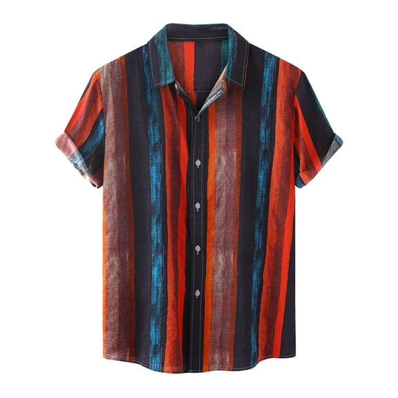 IROINNID Men's Casual Short Sleeve Blouse With Stripe Printed