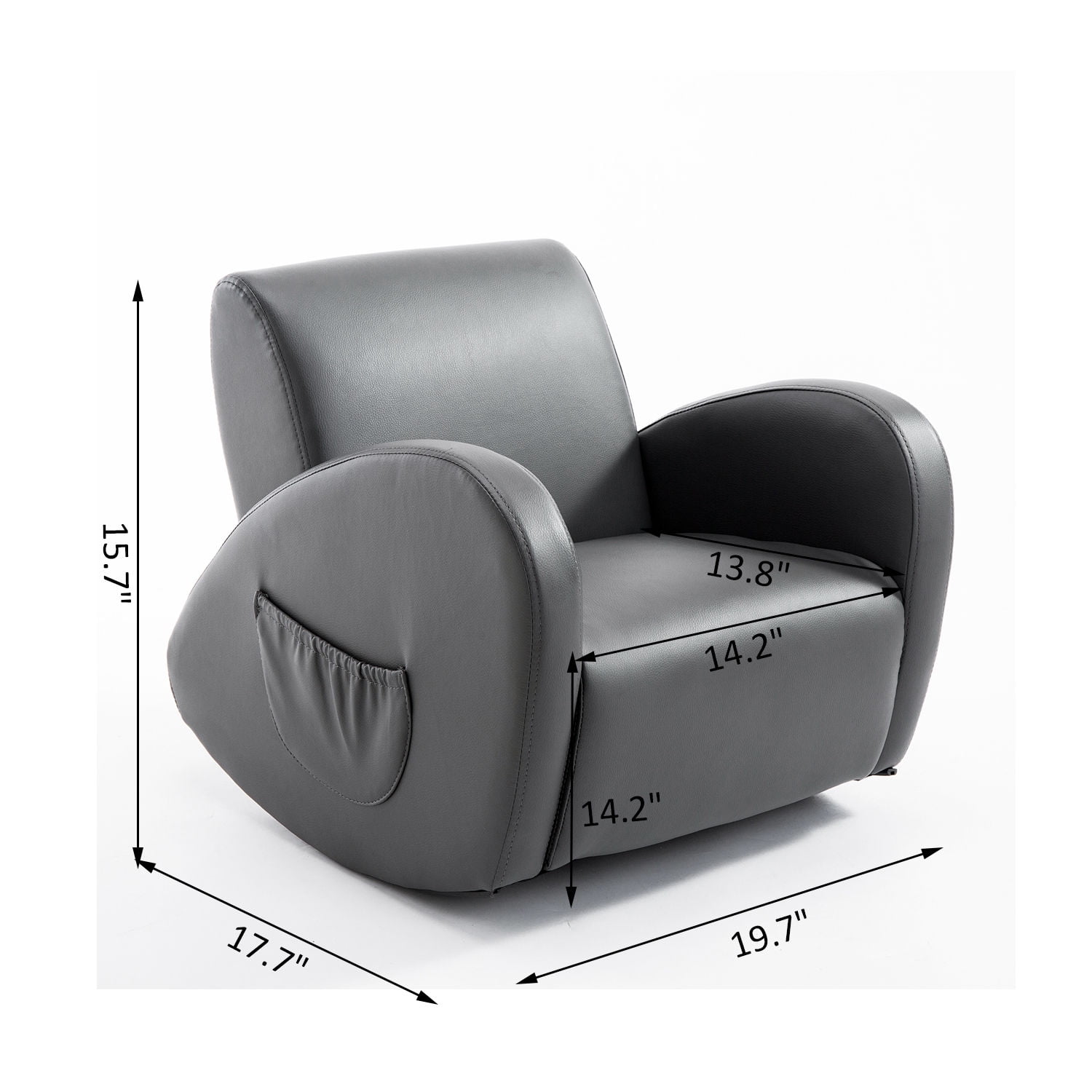 Qaba 20" Kids Sofa Side Pocket Armchair Rocking Recliner PU Furniture, Gray