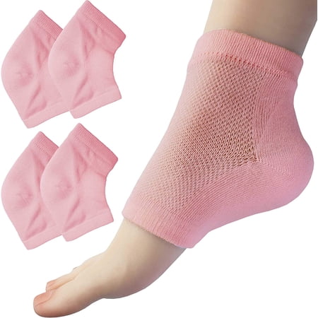 Vented Moisturizing Heel Socks Gel Lining Spa Sleeve Toeless Socks to Heal Protect Treat Dry Cracked Heels, 2 Pairs (Pink)