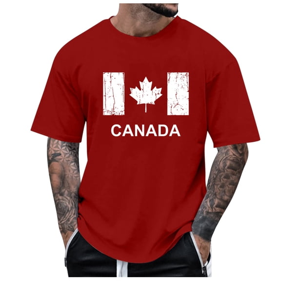 XIAONU Men's Solid Color Graphic T Shirt Classic Crew Neck Canada Flag Tee Soft Patriotic Casual Day Top