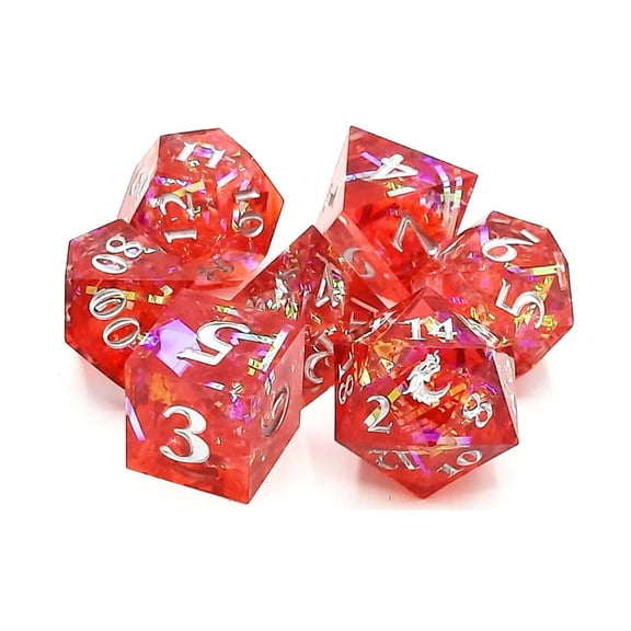 Old School Dice & Accessories Poly Set Ruby Blast w/Silver (7) New