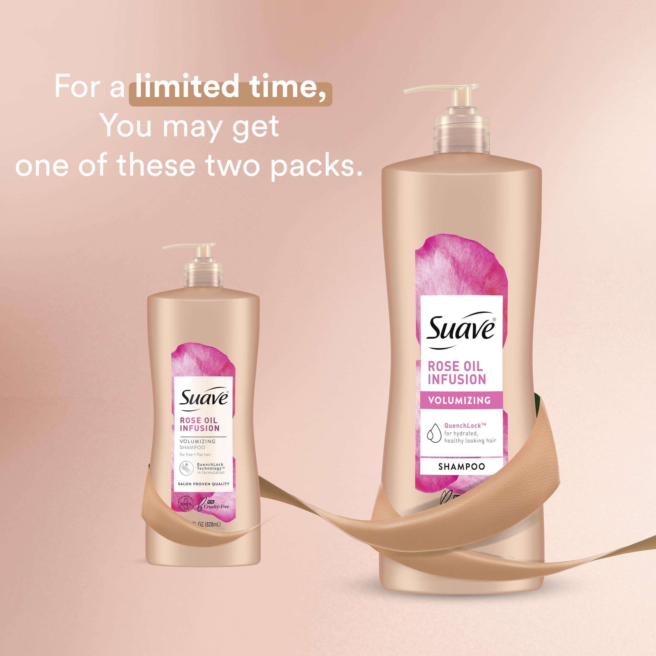 (4 pack) Suave Professionals Rose Oil Infusion Shampoo with Pump, Volumizing, All Ages, 28 fl oz