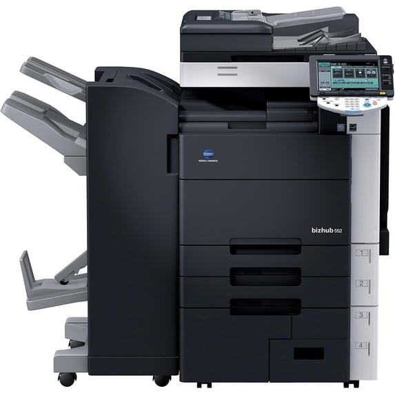 Restored Konica Minolta Bizhub 552 Multifunction Copier / Printer / Scanner – 55 ppm B&W, Scan Color, Auto Duplex, 250-Sheet Staple Finisher Optional, 150,000-Page Duty