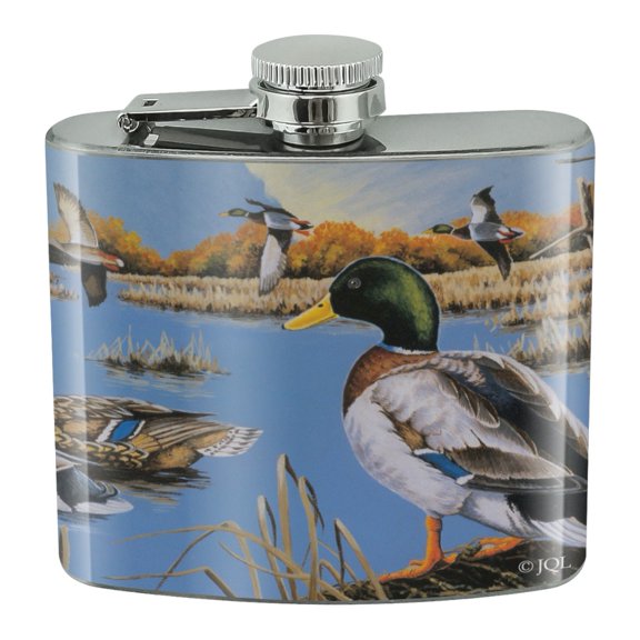 Ducks in the Lake and in Flight Stainless Steel 5oz Hip Drink Kidney Flask