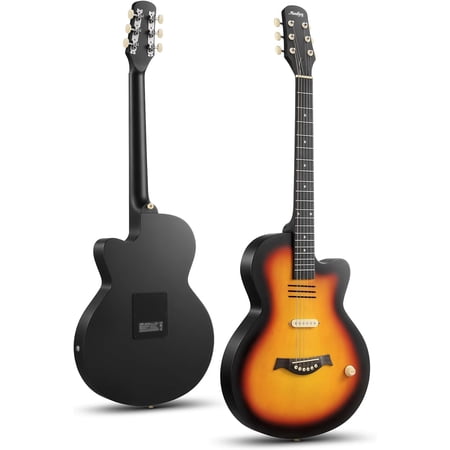 Moukey Acoustic Electric Guitar 39-Inch, Cutaway Guitar with Passive Pickup, Gig Bag, Strap, Picks, Tuner, and Capo, Dual Acoustic＆Electric Modes, Sunburst