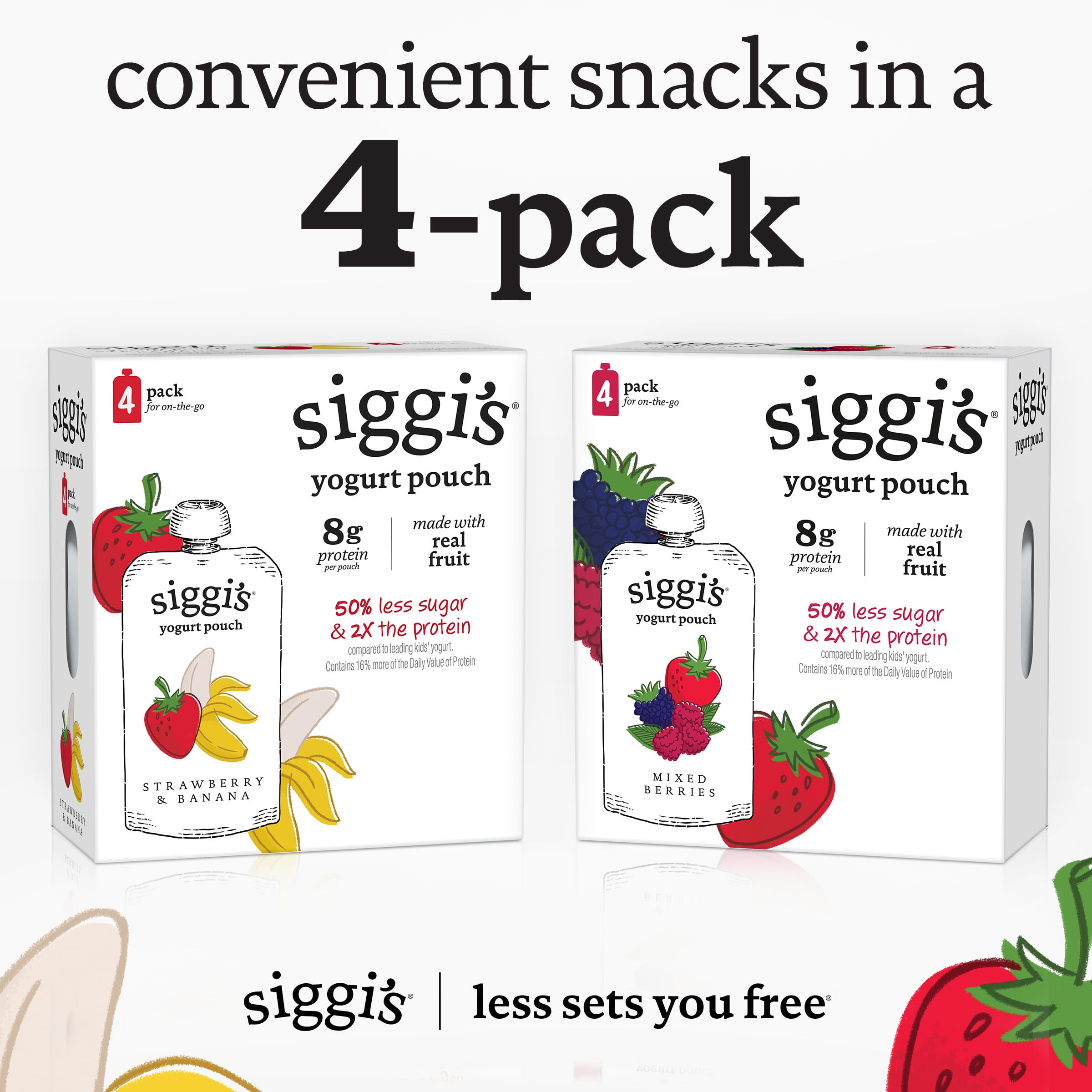 Siggi’s Reduced Fat Yogurt Pouches, Strawberry Banana, 3.5 oz., 4 Ct