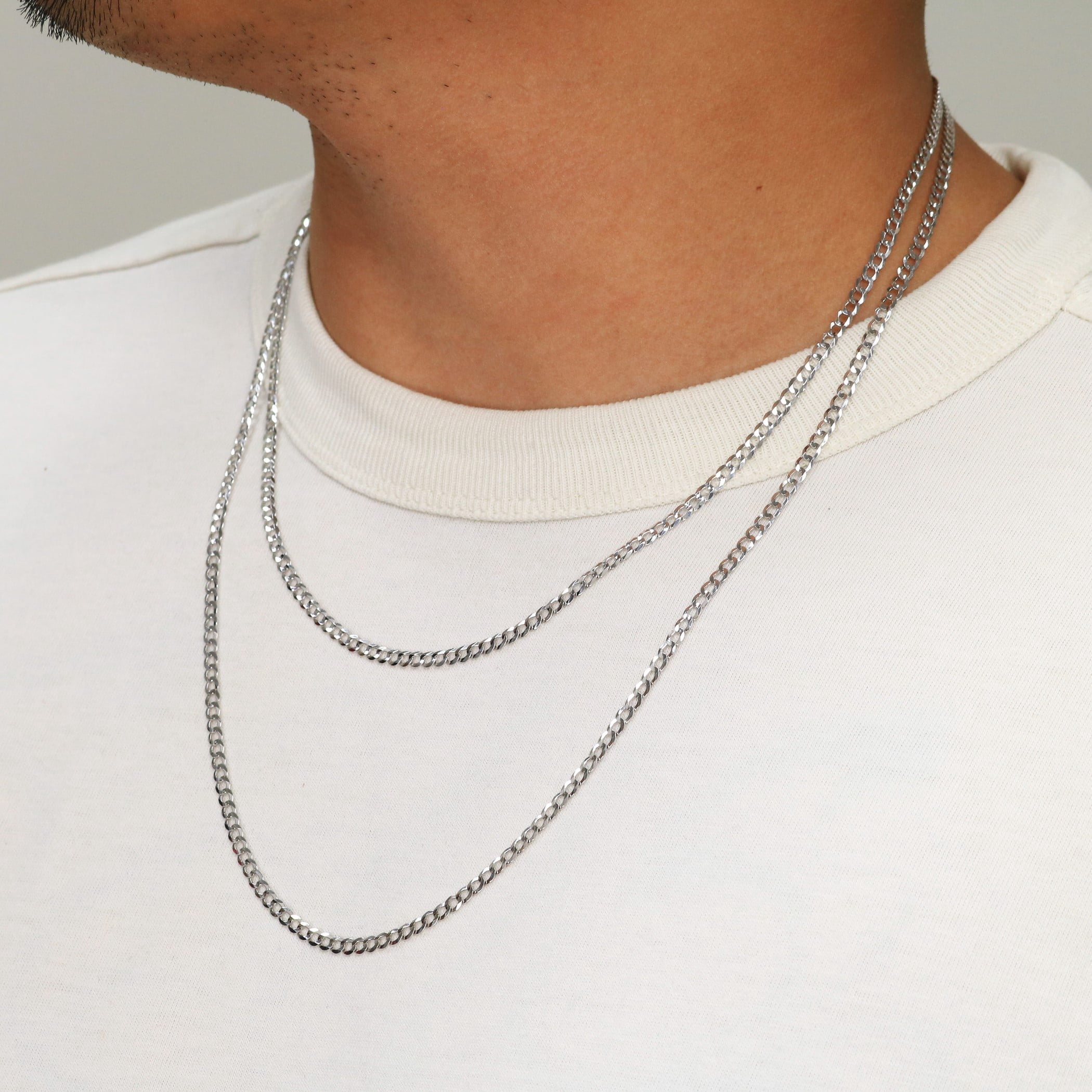 Nuragold 14k Real White Gold Solid Cuban Curb Link 3mm Chain Necklace (16"-30") Italian Jewelry for Men & Women