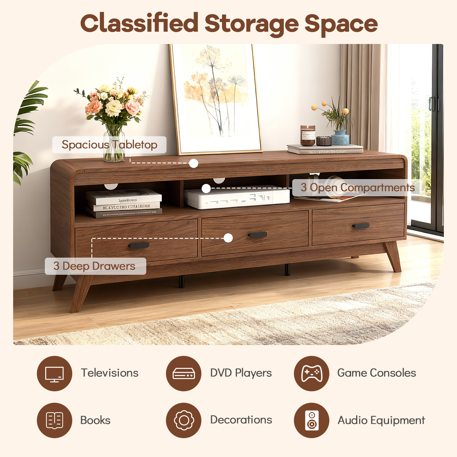Gymax TV Stand for TVs up to 70'' Mid Century Modern Entertainment Center TV Cabinet