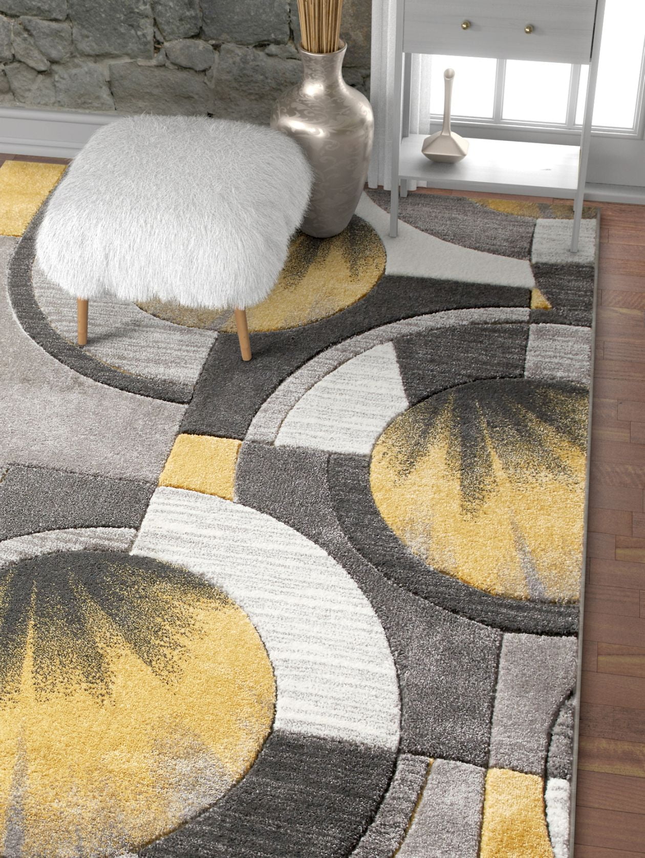 Well Woven Ruby Yolo Modern Contemporary Gold Abstract Shape 9'3" x 12'6" Area Rug