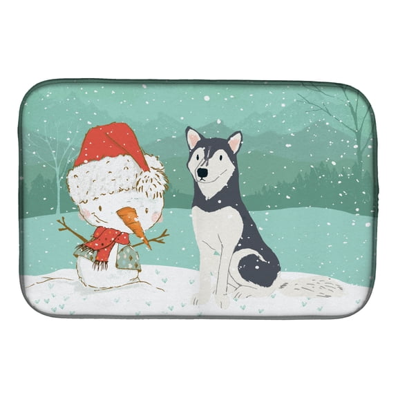 Siberian Husky Snowman Christmas Dish Drying Mat