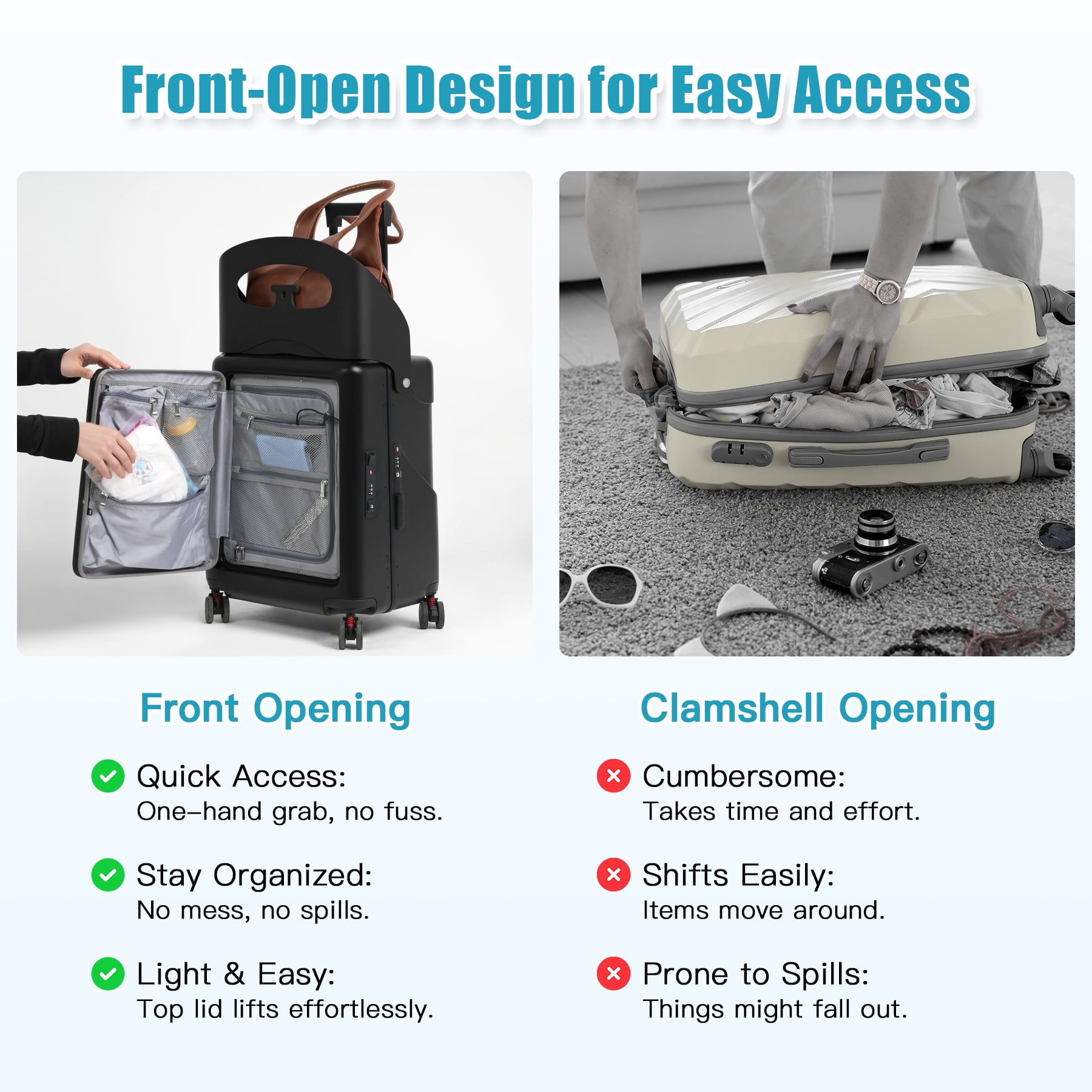 Advwin 22" Multifunctional Hardshell Ride On Suitcase with Front Opening, Child Seat, USB Port, TSA Lock & 4 Spinner Wheels, Black